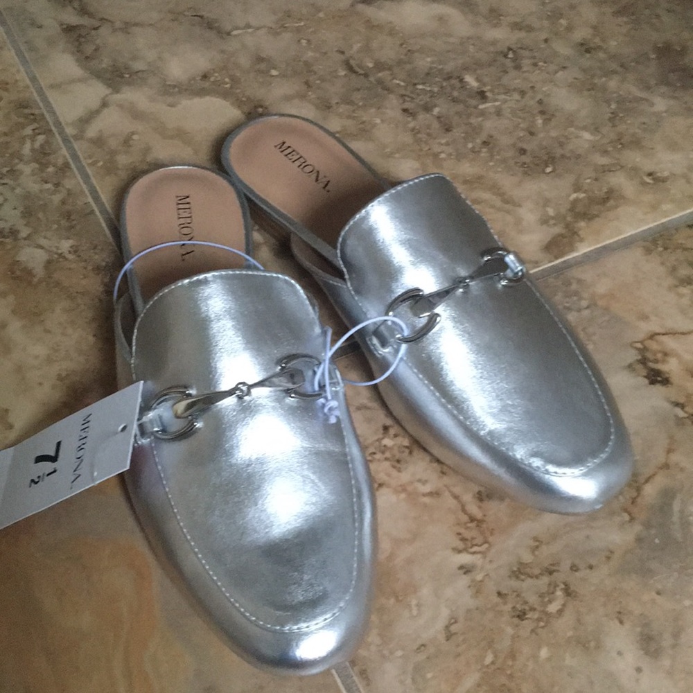 Silver metallic mules